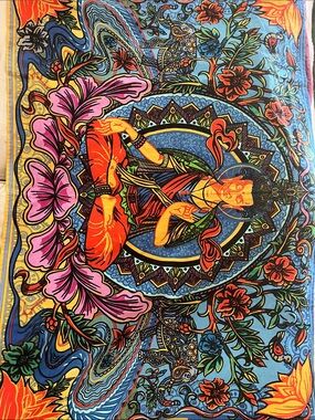 Vibrant Lotus Buddha Tapestry Wall Art in Multicolor